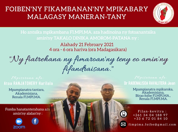 Zoom Takalo dinika Amorom-patana alahady 21 Febroary 2021 @ 4ora – 6ora (ora Madagasikara)