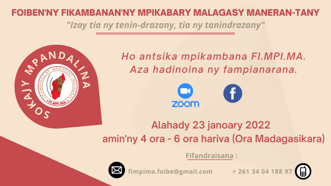 FAMPIANARANA SOKAJY MPANDALINA ALAHADY 23 JANOARY 2022 @ 4ora (Ora Madagasikara)
