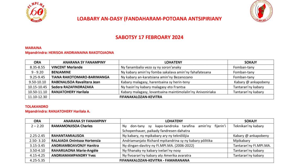 FANDAHARAM-POTOANA LOABARY AN-DASY SABOTSY FI.MPI.MA. 17 FEBROARY 2024